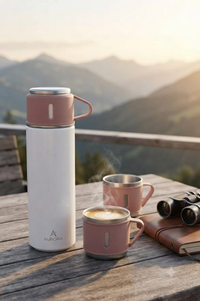 Set Bouteille Isotherme + 3 Tasses en Acier Inoxydable – Cadeau d'Affaires