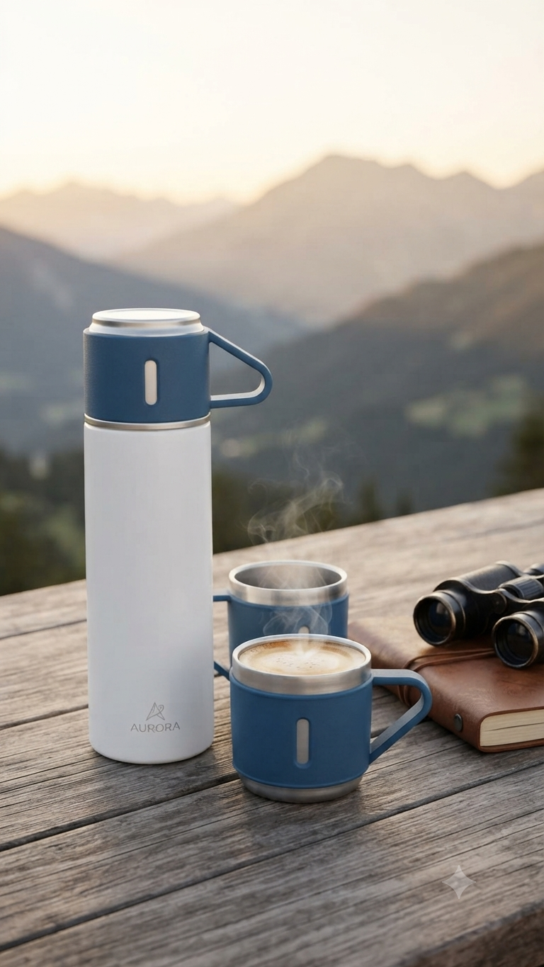 Set Bouteille Isotherme + 3 Tasses en Acier Inoxydable – Cadeau d'Affaires