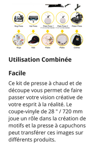 VENIR 5 en 1 Presse à Chaud Transfert 38x30 Potter de Découpe Vinyle 72 cm