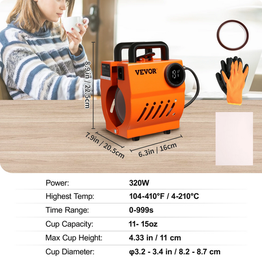 VEVO-Mini presse à chaud pour tasse en céramique 11 oz-15 oz