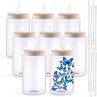 Gobelets en verre conviviale ré transparent avec couvercle en bambou lot de