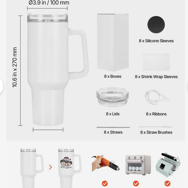 tumbler 40oz lot de 8 pcs