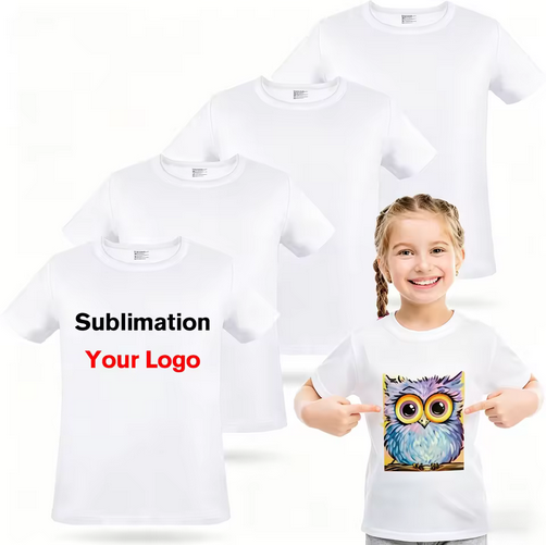 Lot de 5 T-shirts Enfant Vierge – Polyester HD 180g – Spécial Sublimation & Transfert