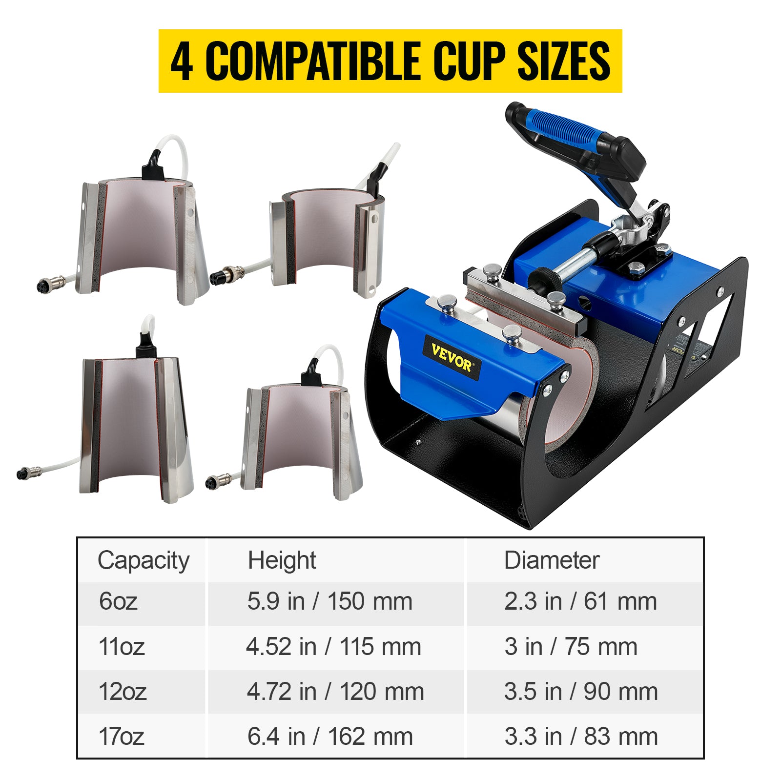 VEVO Presse à Chaud pour Tasses Accessoires 4 Tailles de Tasse Compatibles de 170/313