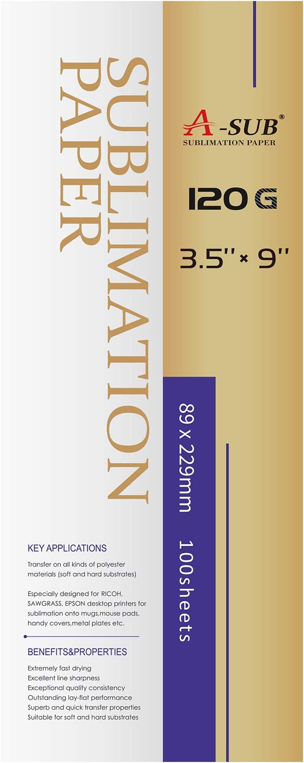 A-SUR Papier de sublimation A4, 210x297 mm, 100 feuilles, 125 g/m², Compatible avec les imprimantes à sublimation ESSON, RAYGRASS, RICO, BROCHER